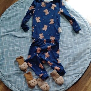 SHEIN Blue Pajama Set with Bear Design